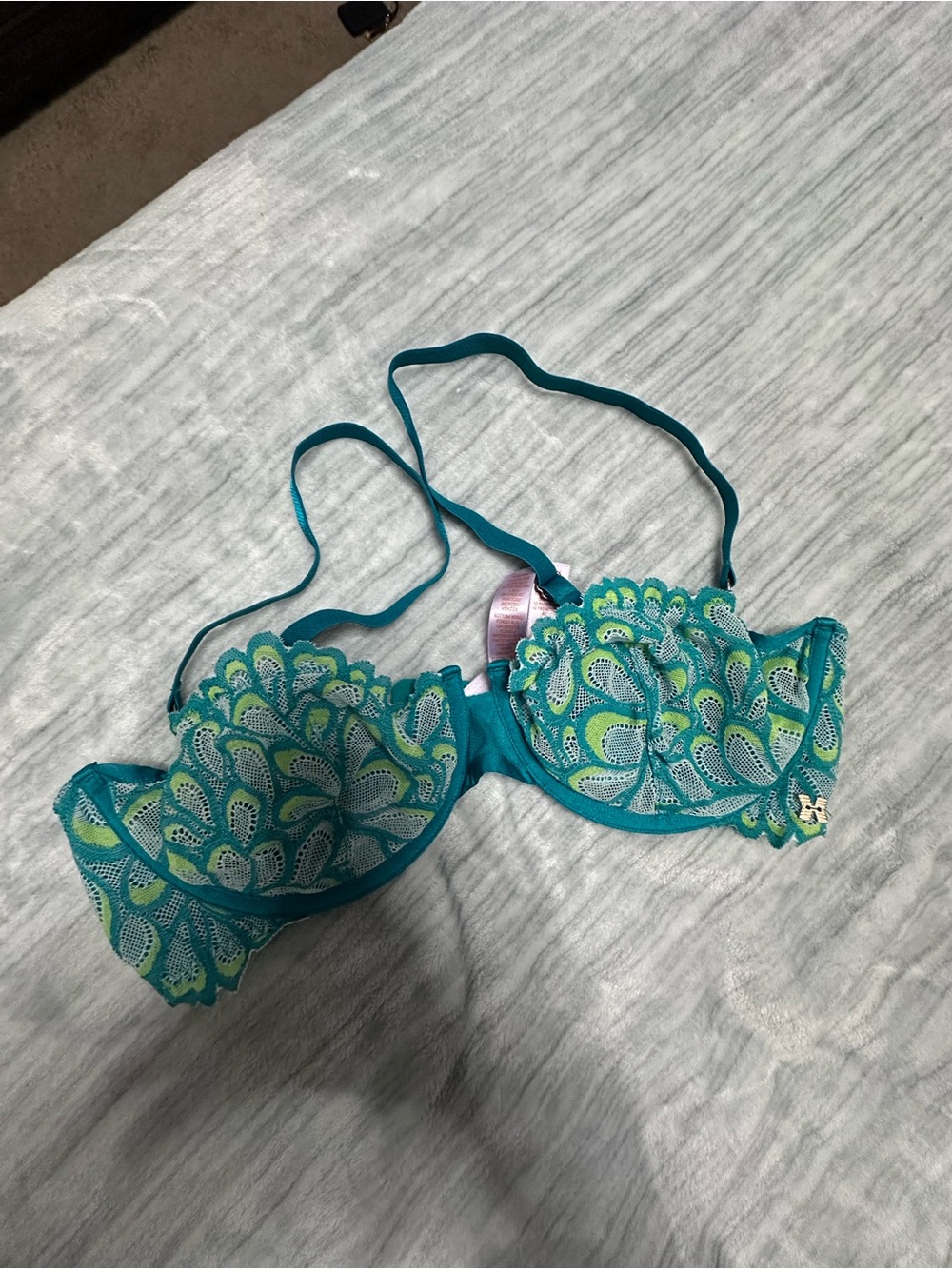 Savage X Fenty Teal & Lime Lace Underwire Bra